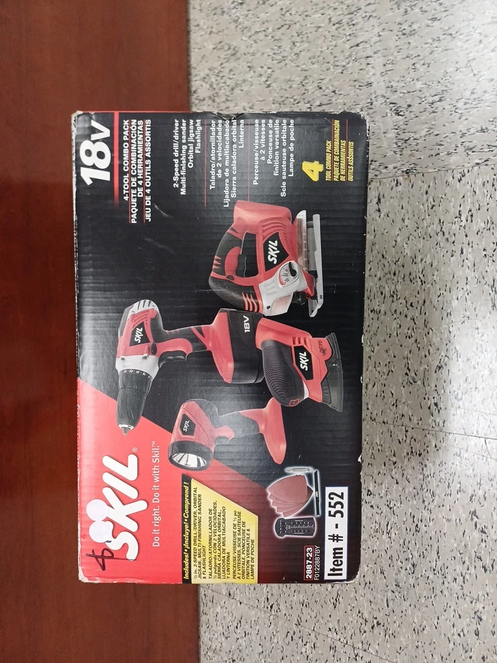 Skil 2887-23 18V Cordless 4-Tool Combo Pack Drill Sander Jigsaw Flashlight -New - Image 1 of 1