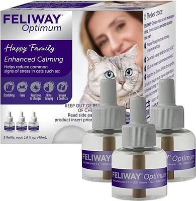 3 Pack 48ml FELIWAY Optimum, Enhanced Calming Pheromone 30-day Refill EXP 02/27 Foto 1 de 3