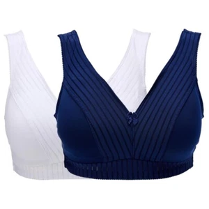 Rhonda Shear 2 Pack Striped Pin Up Bra Size Large White Midnight Navy Intimate - Picture 1 of 10