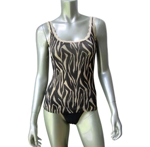 IN023 Cosabella NEW Women Celine Zebra Print Sheer Lace Trim Mesh Lined Camisole - Picture 1 of 8