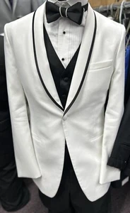 Size 38 Reg White Spectre Tuxedo Jacket Black Trim, Look Like Bond, Prom, Formal - Picture 1 of 1