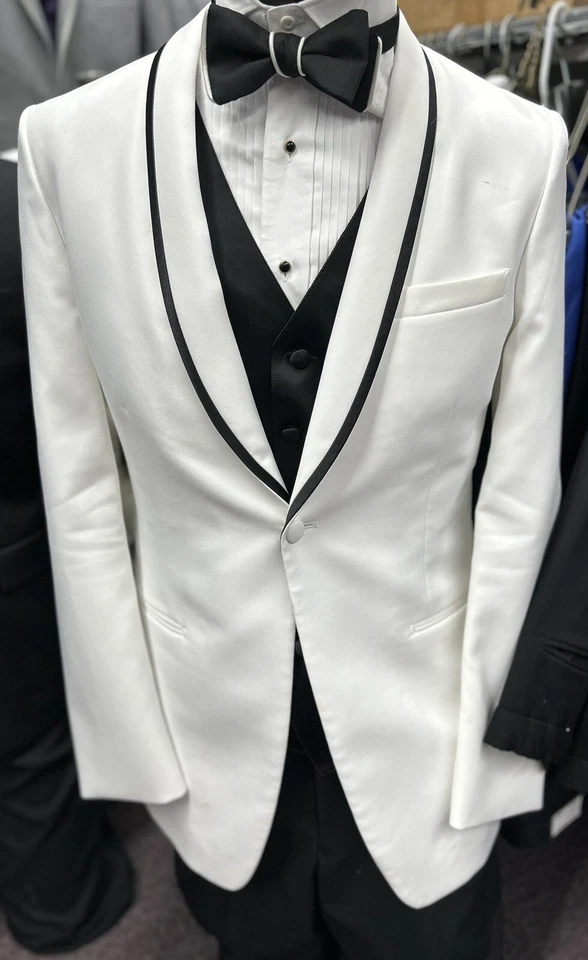 Chaqueta blanca ajustada con ribete de solapa negra talla 35 Reg Waverly Ike Behar Foto 1 de 1
