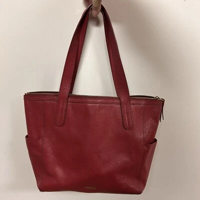 Bolso de Mano Grande Shopper Fossil Mimi Cuero Guijarro Rojo Cuero de Vaca Bolsillos Laterales Foto 1 de 4