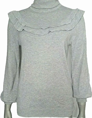 Suéter BCBGMAXAZRIA Cuello Alto Detalle Volantes Viscosa Para Mujer Grande Gris Nuevo con Etiquetas Foto 1 de 4