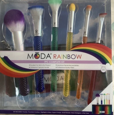 Moda Rainbow  7pc Makeup Brush Set & make up bag New in Box 100% vegan Full Face - Image 1 of 4