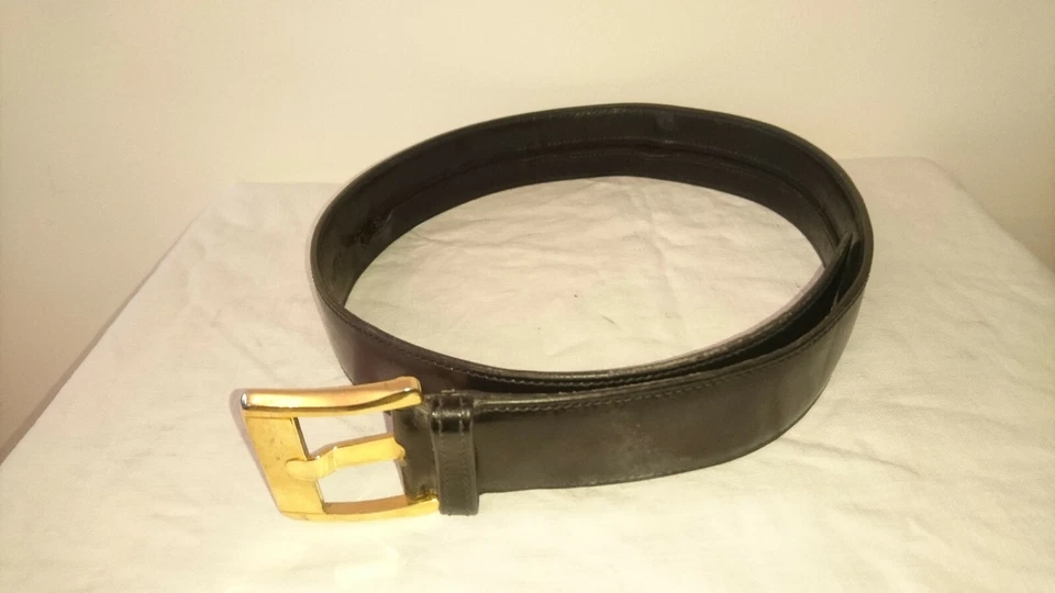 Ceinture  cuir Noir Vintage 1980 "Unisex" avec cache-billet "zip" intérieur - Photo 1/4