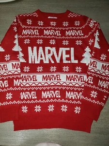 boys NEW MARVEL red white KNIT SWEATER TOP CHRISTMAS winter 9/10 years - Picture 1 of 1