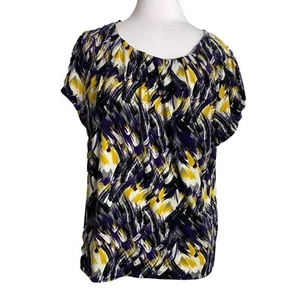 Worthington Womens Blouse Top Size Petite XL Stretch Short Sleeve Yellow Black - Picture 1 of 6