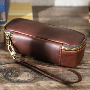 Travel Cowhide 2 Pipe Bag Portable Pipe Storage Bag Storage Bag Pipe Accessories - Picture 1 of 10