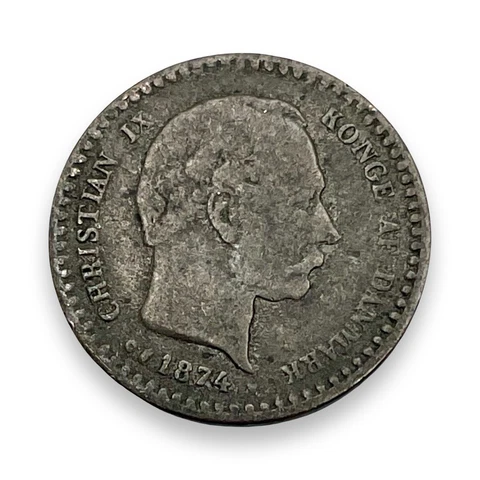 1874 Denmark 10 Ore Little .400 Silver Coin - Scratch On Reverse #D52913 Cover