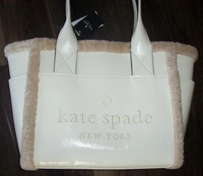 NUEVO CON ETIQUETAS Kate Spade MARFIL MERENGUE Imitación Piel de Oveja Borde Grande KE517 JETT BOLSO $459 Foto 1 de 4