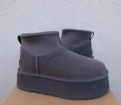 UGG GREY SUEDE CLASSIC MINI DIPPER 2" PLATFORM BOOTS, WOMEN US 8/ EUR 39 ~NEW - Image 1 of 4