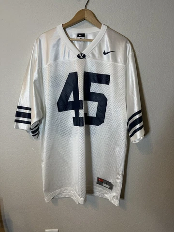 BYU Cougars #45 NCAA Team Nike Sports White Jersey Men's Size Large Excellent Cover