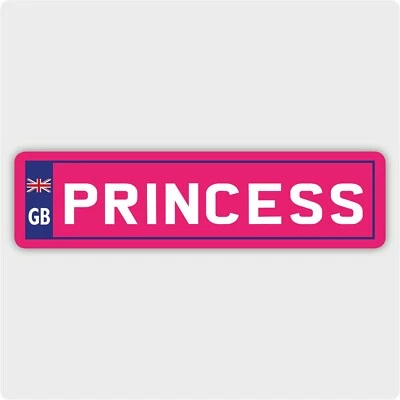 PRINCESS NUMBER PLATE STICKER - NOVELTY GB TOY RIDE ON CAR VINYL DECAL