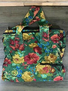 Borsa da spiaggia shopper cotone floreale chiusura cerniera con tasca interna 10x16 pollici NUOVA - Foto 1 di 3