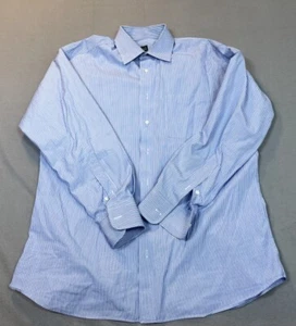Ike Behar Shirt New York 16.5 / 35 Mens Blue Striped Dress - Picture 1 of 15