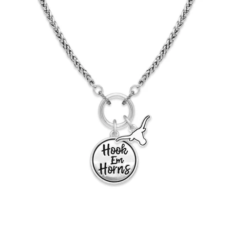 Texas Longhorns Hook Em Horns Twist and Shout Silver Necklace Jewelry UT Cover