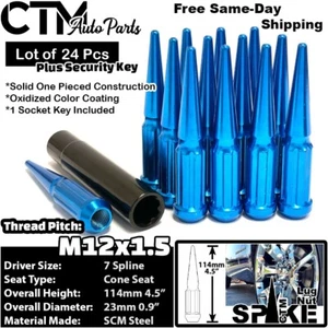 24x 4.5" Tall 12x1.5 Blue Spline Spike Lug Nut + Key Fit Toyota Lexus Mitsubis - Picture 1 of 4