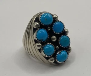 Anillo Navajo de plata de ley 925 con racimo de turquesa azul pesado para hombre talla 10,25” - Imagen 1 de 8
