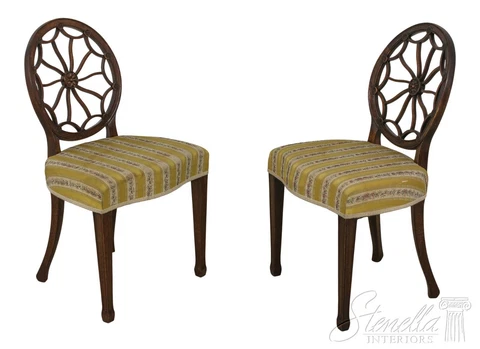 59104EC: Pair Vintage Regency Style Web Back Mahogany Side Chairs Cover