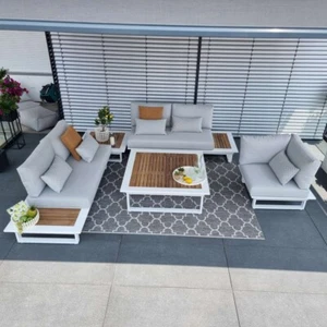 ICM Gartenlounge Cannes Alu Teak weiß Gartenmöbel Outdoor Lounge Modul Sitzgrupp - Bild 1 von 8