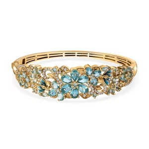 Bracciale floreale apatite blu e zirconi bianchi in oro Vermeil su argento - Foto 1 di 5