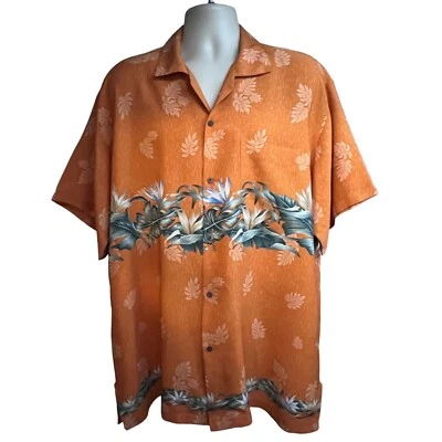 Bali Hawaiian Aloha Floral Orange Vintage Button Up Shirt 2XL Pocket Hand Made - Image 1 of 4