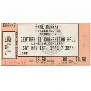ANNE MURRAY Concert Ticket Stub WICHITA KANSAS 5/1/93 CENTURY II SNOWBIRD Rare