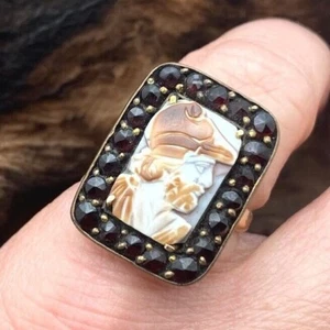 Anillo camafeo vintage de oro de 14K con granates (talla 5) (R29G) - Imagen 1 de 9