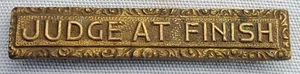 Vtg Gold "Judge at Finish" Button Ribbon Pinback Olympic Inspector Pin Clip Part - Picture 1 of 6