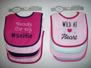 Luvable Friends Bibs Girls 4pc Set Select Ready My Selfie Wild at Heart OSFM  - Picture 1 of 9