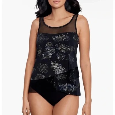 Camiseta tankini Miraclesuit negra y dorada Iridium Mirage con aros, talla 10 para mujer’s Foto 1 de 4