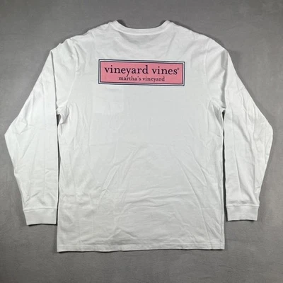 Vineyard Vines Shirt Mens Large White Classic Box Logo Long Sleeve Pocket Tee - Image 1 of 4