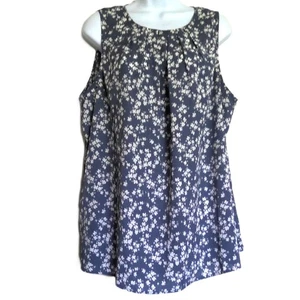 Fun2Fun Long Floral Top Shell Sleeveless Pleated French Blue & Cream EUC Sz 1XL - Picture 1 of 6