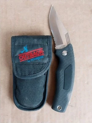 Vintage Schrade USA SG7 Outback Serrated Lockback Knife & Original Sheath  - Image 1 of 4