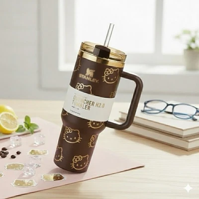 Vaso aislado de acero inoxidable de 40 oz con mango y pajita | Tapa de estado de flujo | Tra Foto 1 de 2