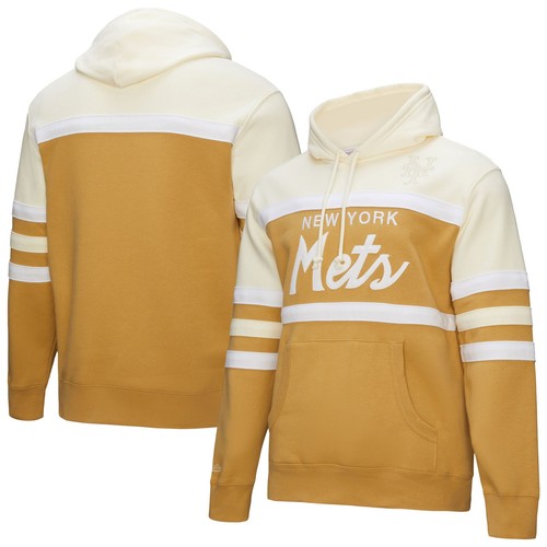 Felpa con cappuccio pullover uomo Mitchell & Ness marrone crema New York Mets Head Coach