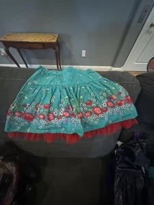American Girl Forever Kit Kittredge Girls Size 10 Teal Floral Red Mesh Skirt - Picture 1 of 3