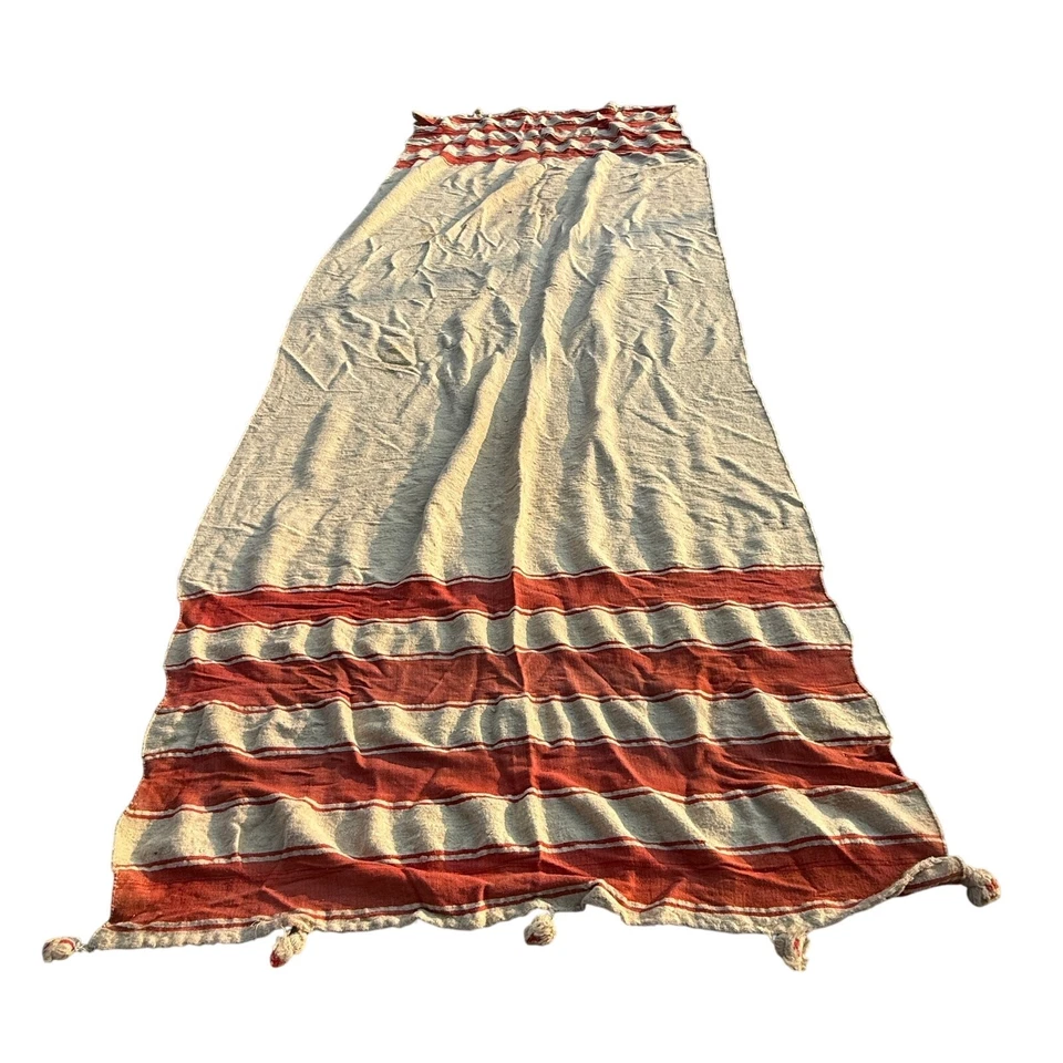 ENORME manta textil antigua de 15 pies x 5 pies de lana marroquí rayas bereberes borlas Foto 1 de 4