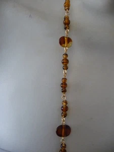 23" L GOLDFARBENE VERDRAHTETE BRAUNE GLASPERLEN HALSKETTE #8/14 - Bild 1 von 6