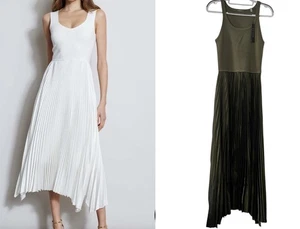 Nuevo con etiquetas Vestido Elie Tahari Plisado MIDI •M• Verde Tanque Mezcla Tejido Satinado $325 - Imagen 1 de 14
