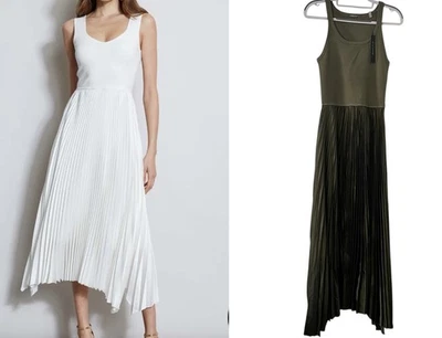Nuevo con etiquetas Vestido Elie Tahari Plisado MIDI •M• Verde Tanque Mezcla Tejido Satinado $325 Foto 1 de 4