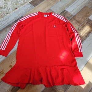 Adidas 3 Stripe Ruffled Dress Sz.XL Red - Picture 1 of 2