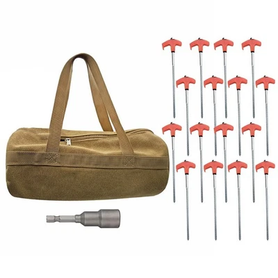 Threaded Metal Tent Stakes Outdoor Camping Awning Gazebo Hexagonal Drill Bit - Image 1 of 4