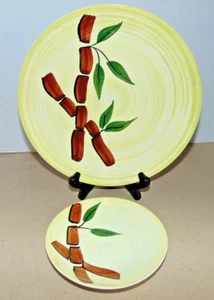 Vntg Blue Ridge Southern Pottery Tropical Bamboo 5 1/2" Berry Bowl & 9.5" Plate - Picture 1 of 4