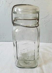 Vintage Pale Smokey Gray Acme Square Quart Glass Wire-Side Mason Canning Jar - Picture 1 of 11