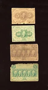 "RARE" Set of First issue 5c 10c 25c 50c Fractional Currency Notes - Picture 1 of 2