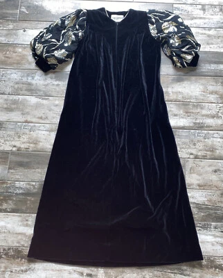 VTG DAVID BROWN CALIFORNIA Velour Robe Kaftan LOUNGER Maxi Metallic Lame Size S - Image 1 of 4