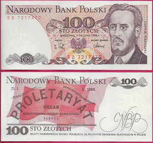 POLAND 100 ZLOTYCH 1988 UNC PORTRAIT OF LUDWIK WARYNSKI ON THE LEFT,EAGLE ARMS A - Picture 1 of 1