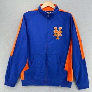 2013 Majestic NY Mets Trainingsjacke durchgehender Reißverschluss MLB blau orange Gr. L Y2K adrett - Bild 1 von 10